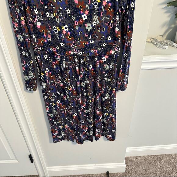 Boden Gray Blue Floral Jersey Long Sleeve MIDI Dress 12 - Picture 12 of 12